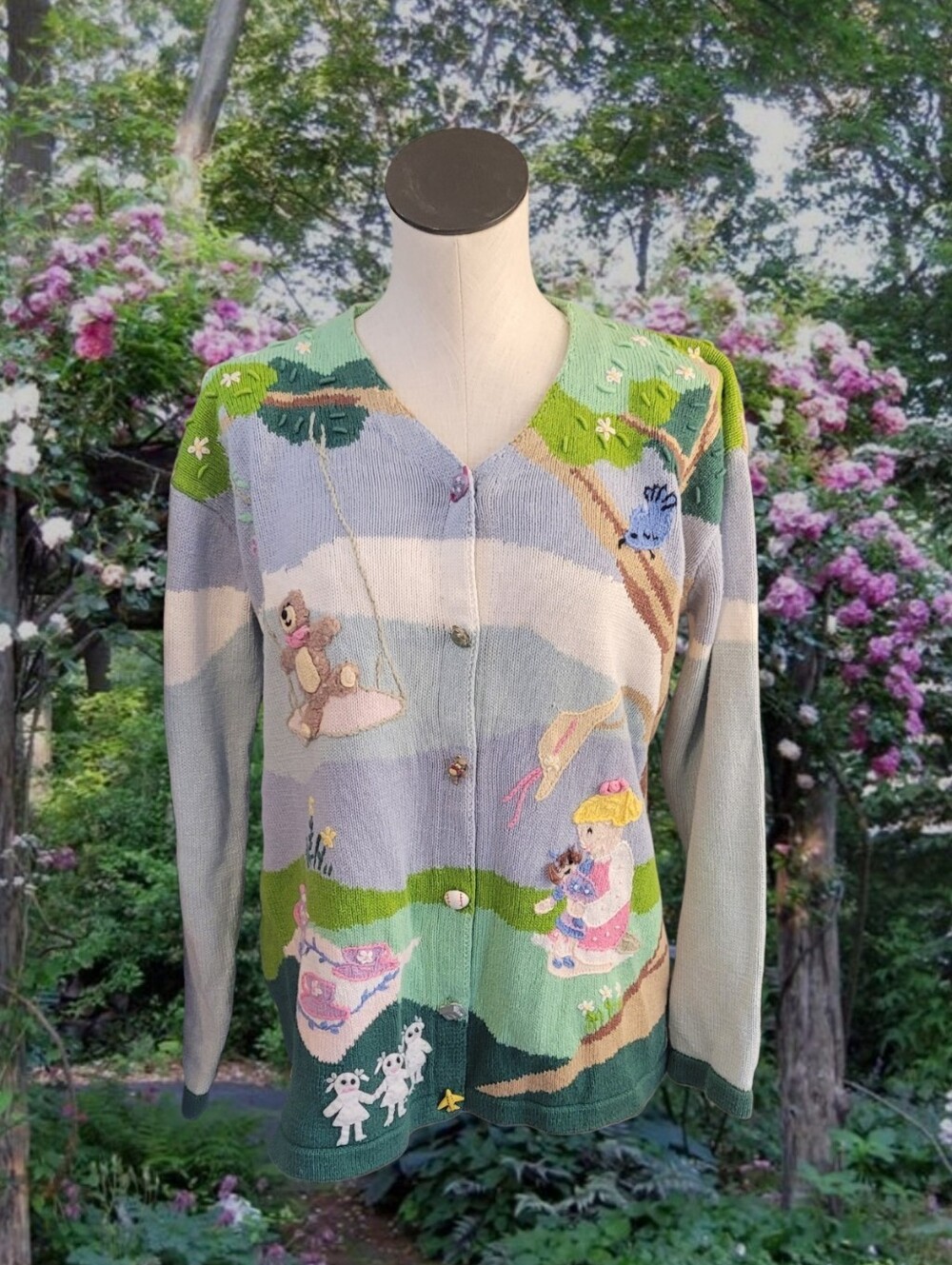 Pastel Green & Lavender Women's Novelty Cardigan Sweater